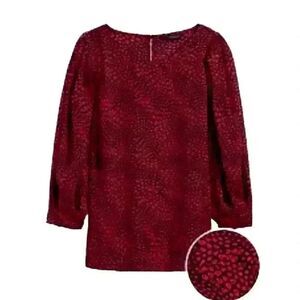 Banana Republic Women's Red & Black Poly Print Puffy Sleeve Blouse